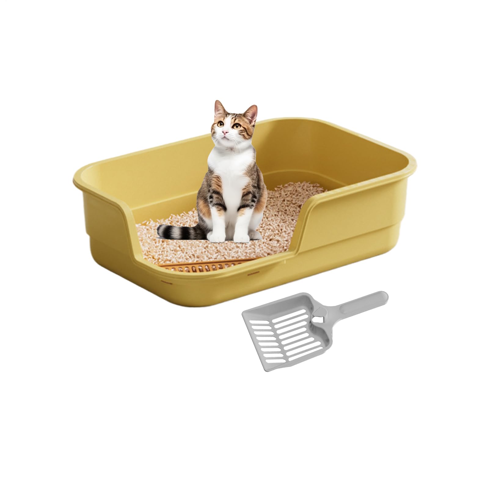Cat Litter Tray - High Sides Low Entry - Open Litter Tray Semi-Enclosed | For Senior Pet Indoor Home Office Dorm Apartment Hotel Farm