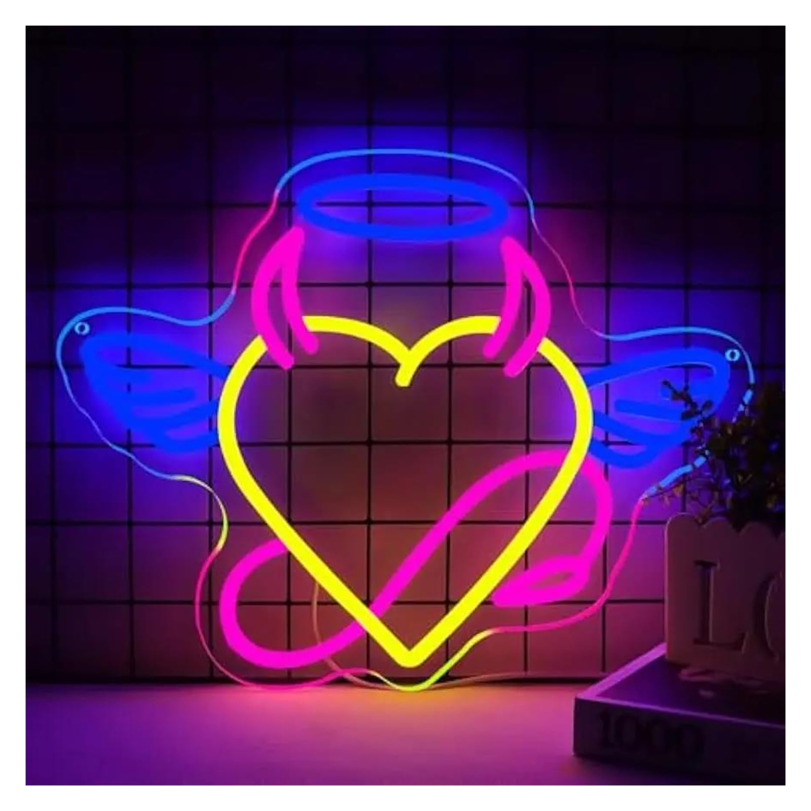 XENITE Hanging Art Neon Signs A Heart with Wings Neon Sign USB Dimmable Wall Art Decoration for Bedroom Livingroom Bar Party 39x30.2cm