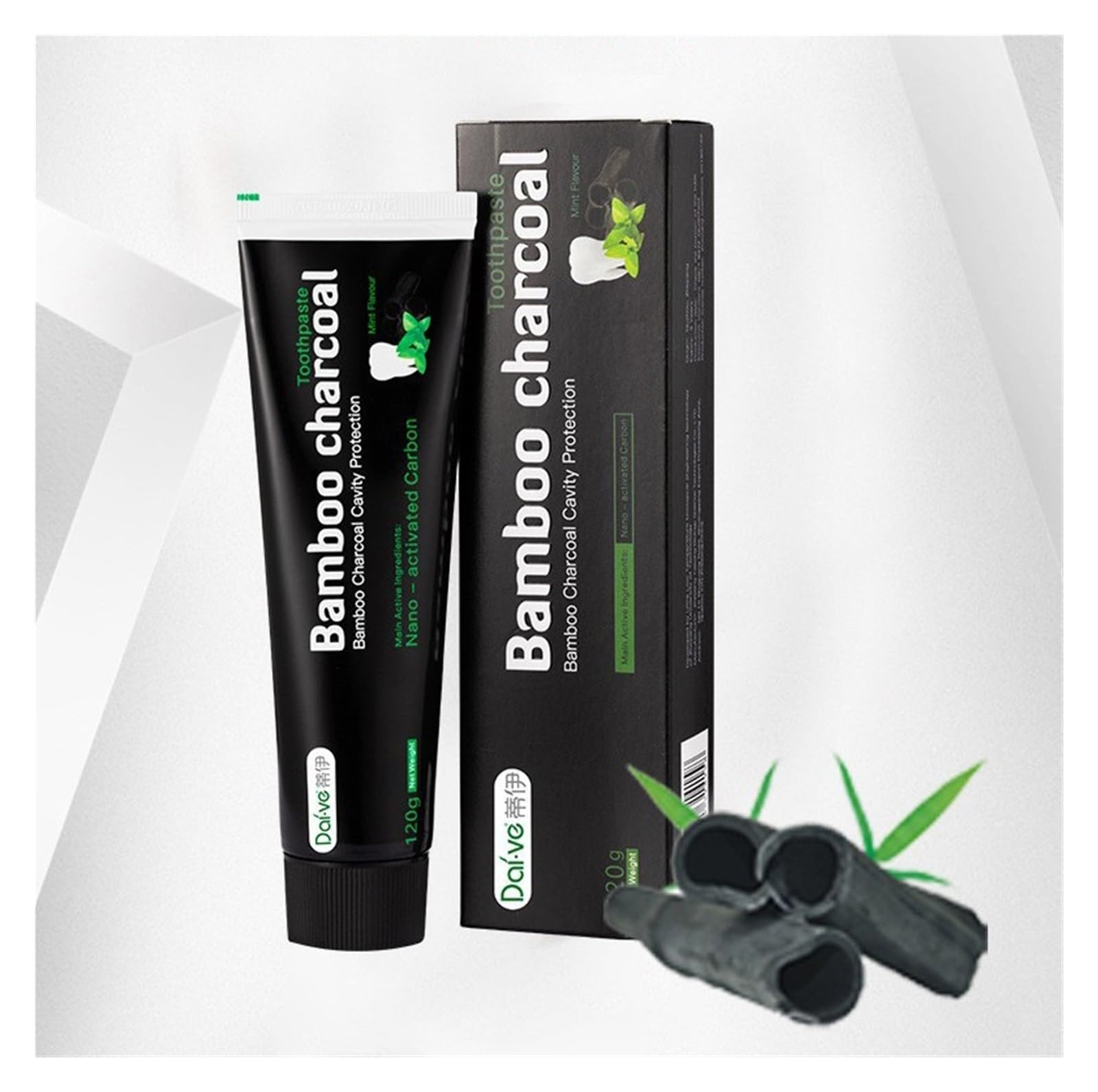 Pasta de dientes de carbón de bambú y menta 120 g | Pasta de color oscuro, una gran ayuda for la limpieza diaria de los dientes y refresca el aliento(3pcs)