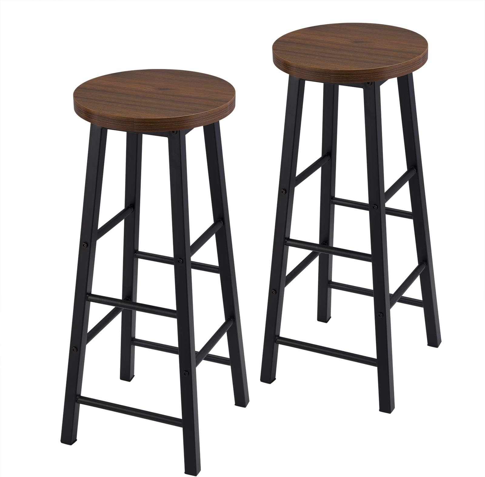 eSituro Bar Stools Dark Beech Barstools Set of 2 Solid Metal Bar Stools for Home Breakfast Bar Counter Kitchen Bar Stools with Footrest
