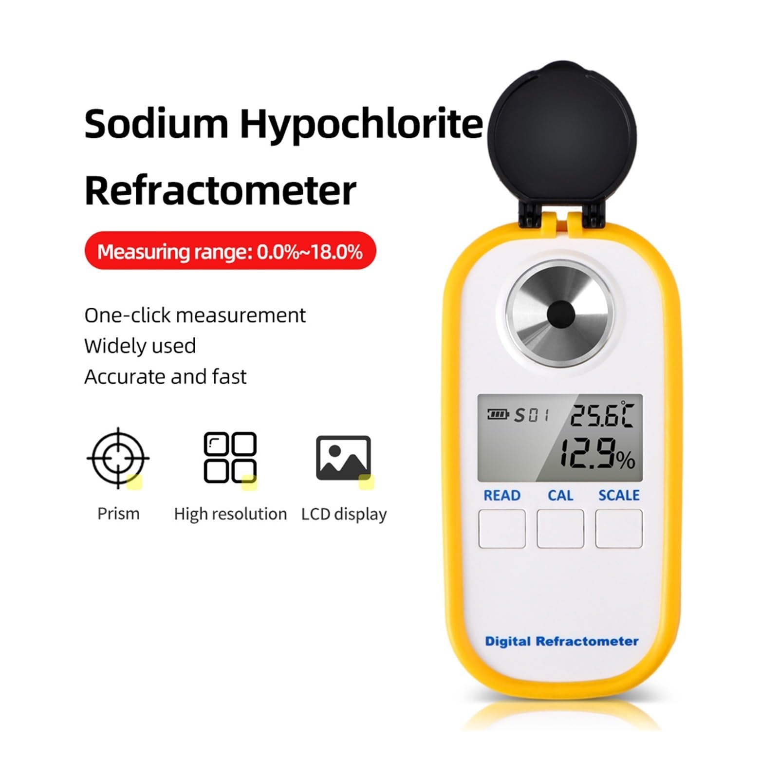 Refraktometr, Cyfrowy refraktometr LCD 0-18% przenośny ręczny tester stężenia podchlorynu sodu ATC