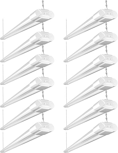 BBOUNDER Paquete de 12 luces LED enlazables para tienda, 4400 LM, luz fría de 6500 K, 4 pies, accesorio integrado de 48 pulgadas para garaje,