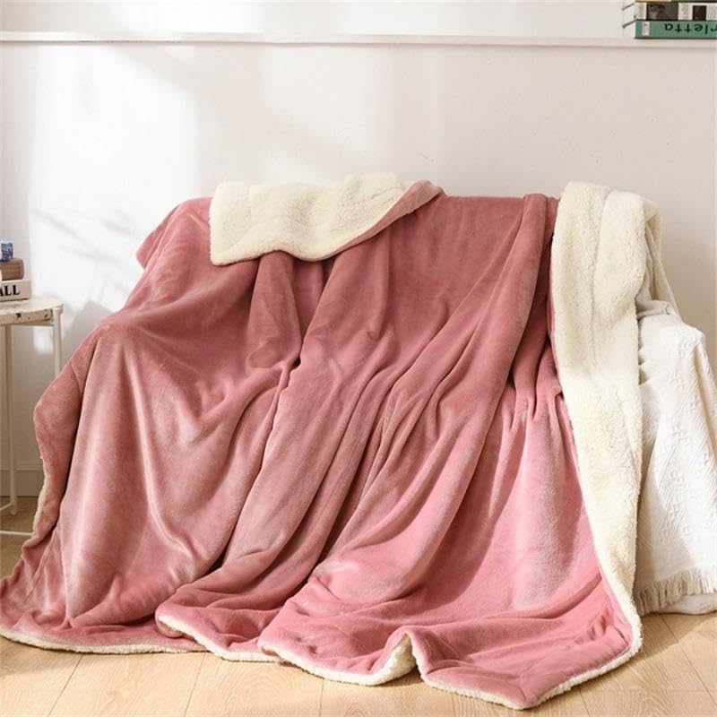Image of Goyal's Ultra Soft Flannel Sherpa Blanket for AC Room, Mild & Heavy Winter Use | Single Bed Reversible Plush 500GSM Blanket 55 x 90 Inches | Thick Warm Cozy Dual Layer Microfibre Throw - Onion Pink