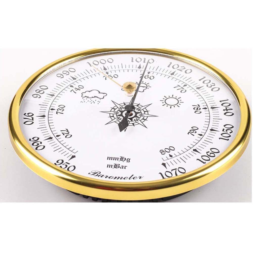 ZALTAS High Precision barometr do domu, barometr wędkarski, barometr bez baterii, 130 mm, termometr zewnętrzny na taras, nadaje się do domu, na zewnątrz, garaż, kolor biały, złoty