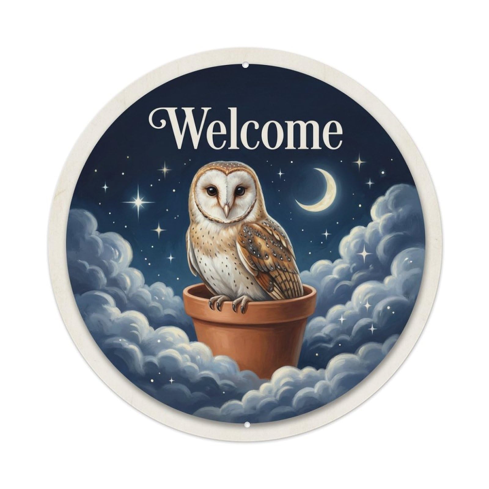 Welcome Owl Starry Night Metal Tin Sign