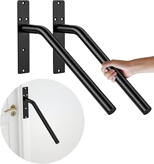 16 Inch Black 1-3 Step Handrail w/Anti- Slip Knurled Grip, ZUEXT 2 Pack Stainless Steel Wall Mount Hand Rail, Safety Grab Bar for Outdoor Garage Entry Steps Stair Interior Exterior Stairway