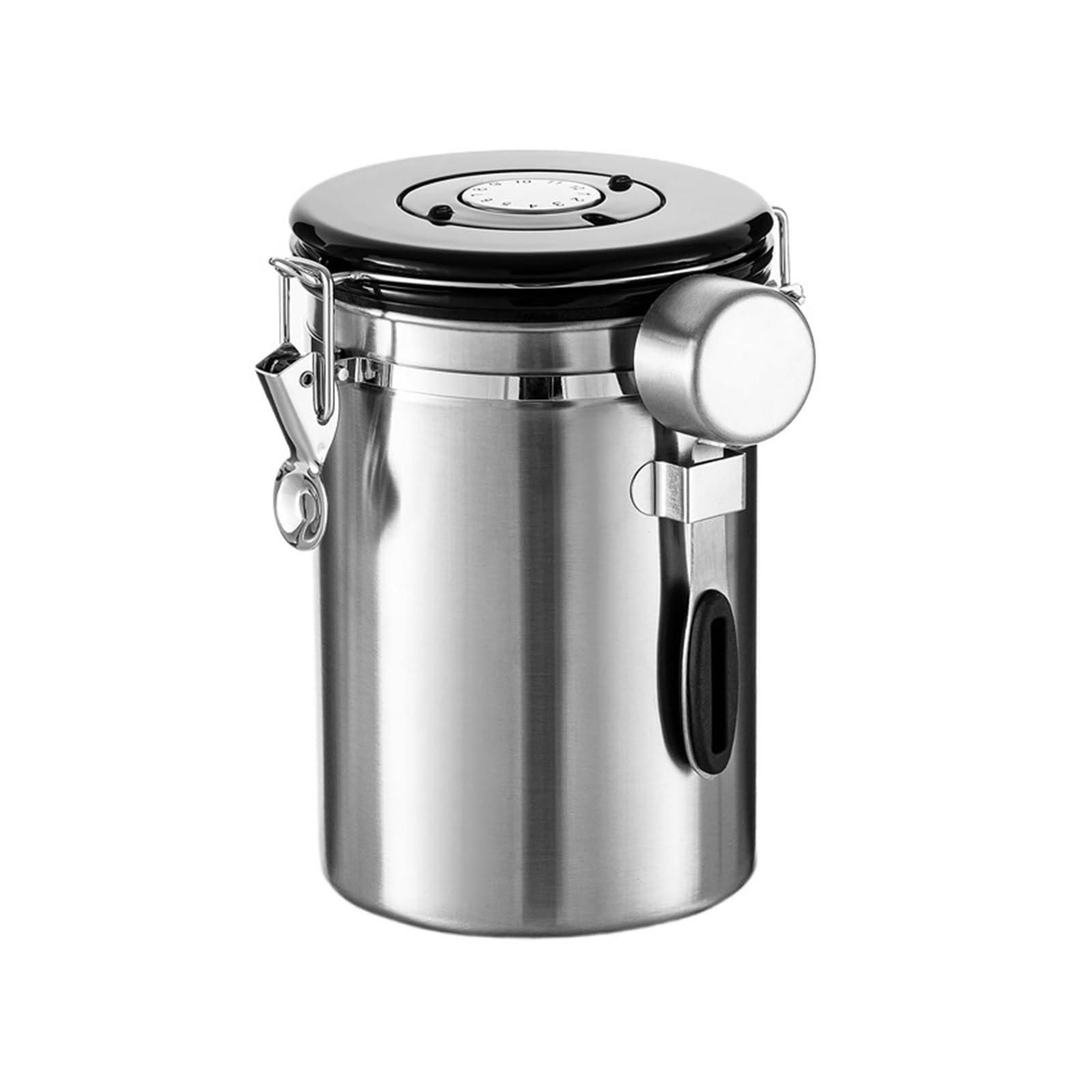 Genérico Bote de café hermético 1800ML con cuchara, contenedor almacenamiento granos acero inoxidable, cocina(Silver)