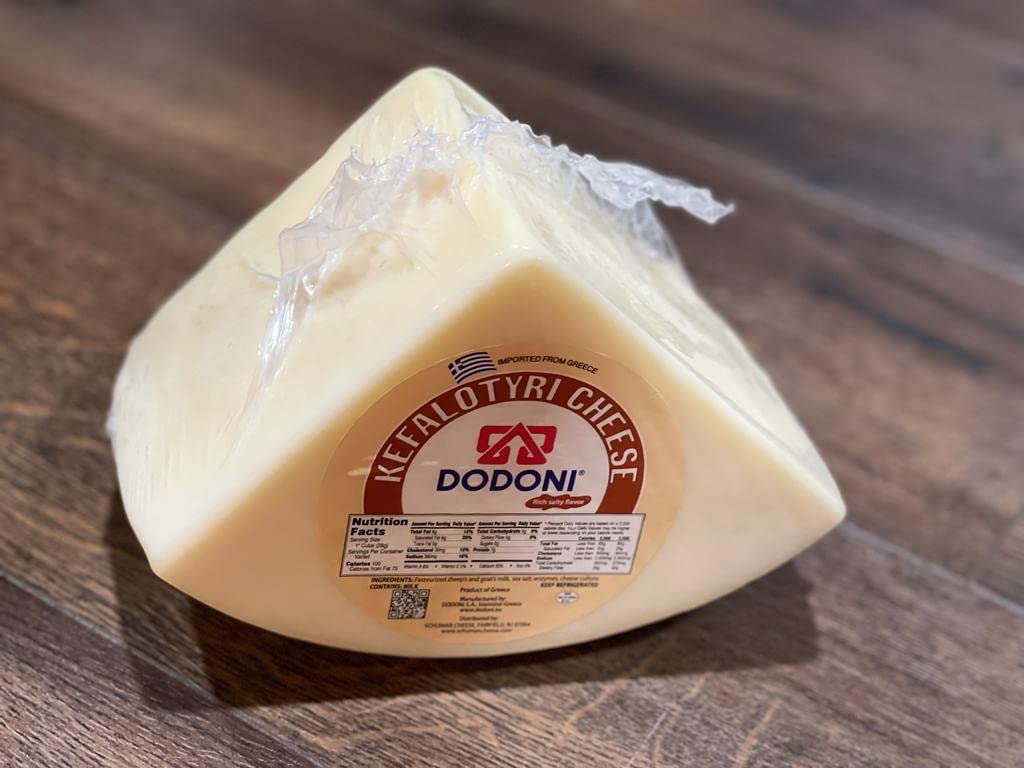 Dodoni Greek Kefalotyri Wheel Cheese, 4.50 or 5 Pound -1 each - Manufacture Cut - Deli Fresh Greek Kefalotyri Cheese (Dodoni)