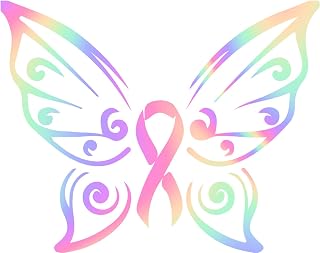 Transparent Decal Stickers of Cancer Awareness Butterfly Wings with Ribbon (Hologram) Premium Waterproof Vinyl Decal Stickers for Laptop Phone Accessory Helmet Car Window Mug Tuber ANDstic730873HOAA