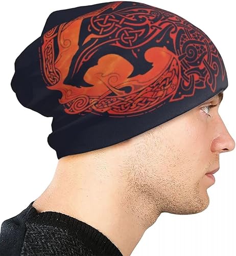 Miniatura 2 de Gorro de lobo vikingo con diseño de lobo nórdico de fenrir nórdico impreso, cálido, holgado, unisex, para pareja (color lobo azul, tamaño 23-25