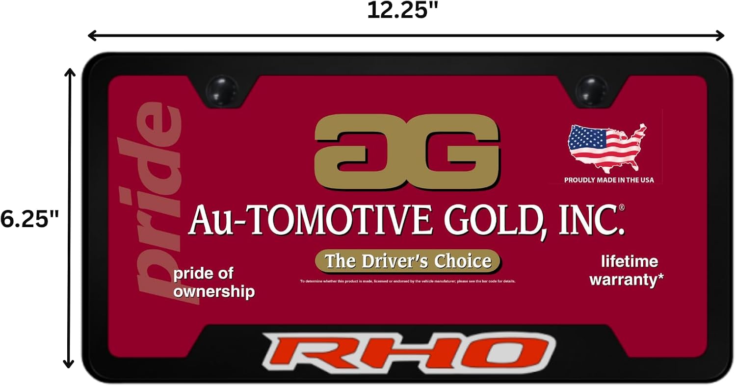 Au-TOMOTIVE GOLD, INC. Officially Licensed UV Print on Black Polycarbonate Notched License Plate Frame for Ram RHO (Red)