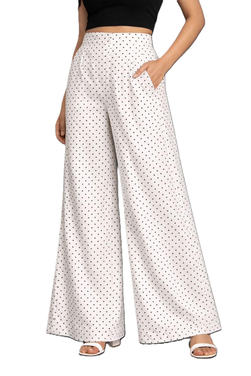 Polka Dot Printed Crepe Blend Flared Plazzo with Lining-picture-17