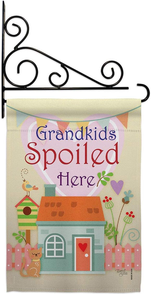Grandkids Spoiled Here Garden Flag Set Wall Holder Family Grandkid Grandma Grandpa Grandchildren Parent Sibling Relatives Grandparent Small Gift Yard House Banner Made In USA 13 X 18.5