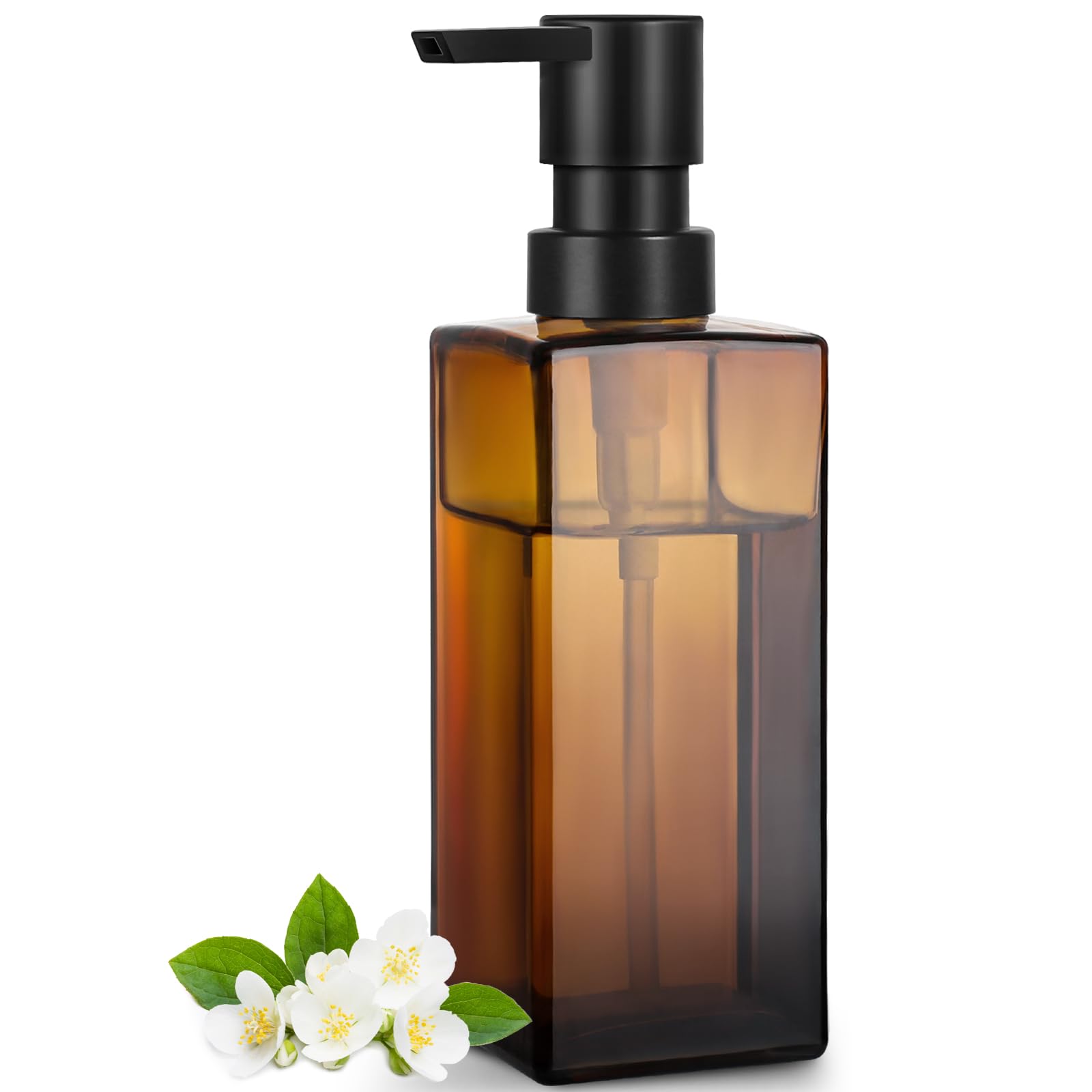 GMISUN Seifenspender braun, 350 ml Flüssigseifenspender aus braunglas, Modern Pumpspender Glas für Badezimmer, Stivoll Pumpflasche Glas mit Kunststoffpumpe, Soap Dispenser