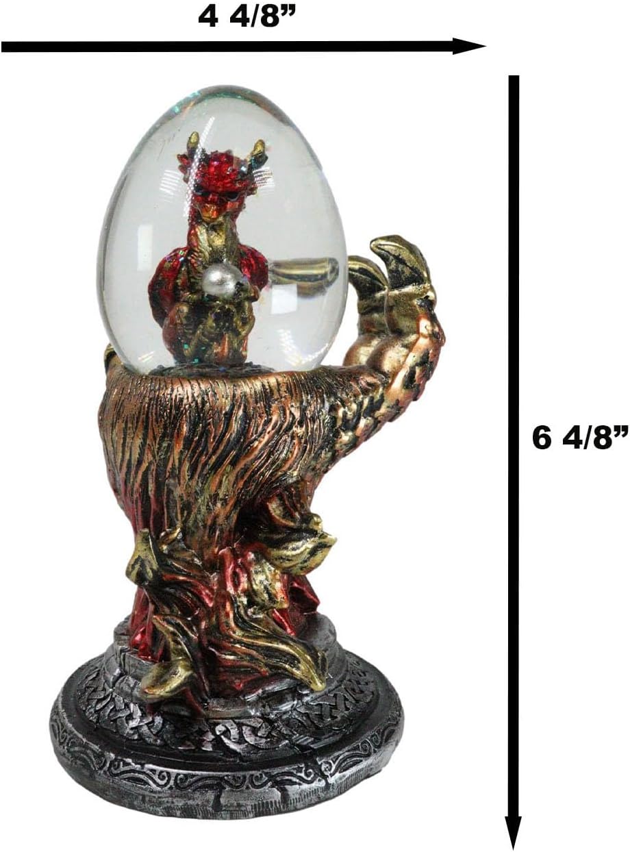 Ebros Gift Legendary Red and Gold Volcanic Dragon Claw Hand Holding Hatchling Baby Dragon Water Globe Figurine Home Office Decorative Sculpture Medieval Dungeons Dragons Accent