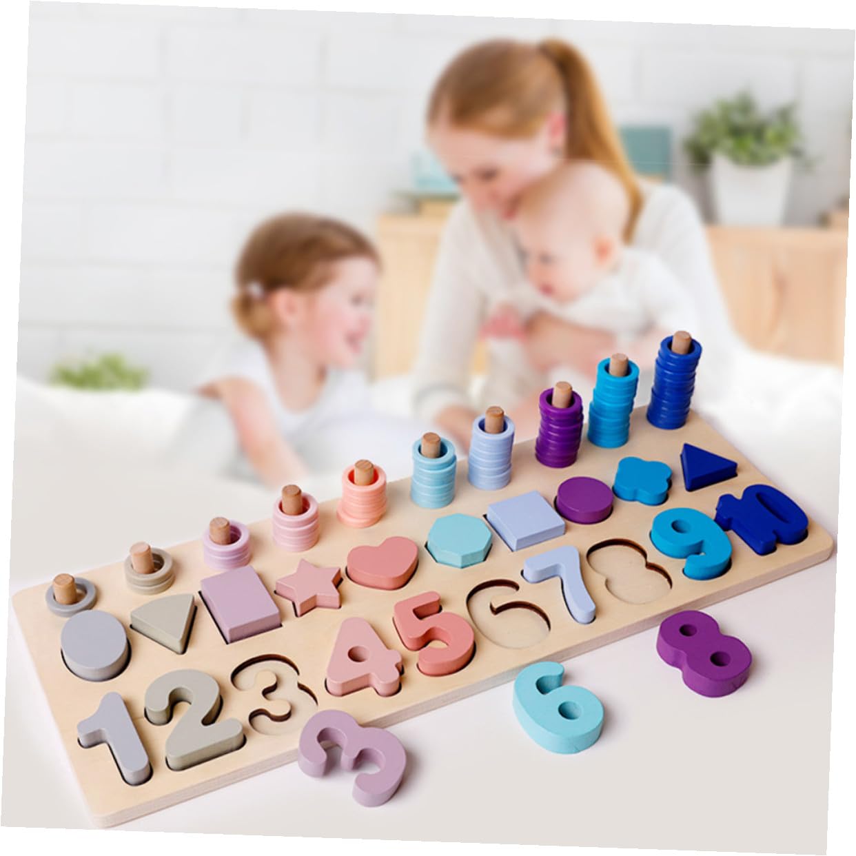 Rompecabezas de Madera Educativo Formas Geométricas y Números para Niños Pequeños 3 Años, Tamaño Adecuado, Colores Pastel, Desarrollo Temprano y Cognición, Juego Pedagógico de 1