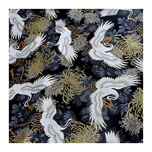 ANWUYANG BU Tela De Algodón De Grúa Japonesa Que Bronceado Tela Estampada De Oro, Hecho A Mano Bricolaje Tela Kimono Bag Kimono, 50x145cm (Color : Black) Cover