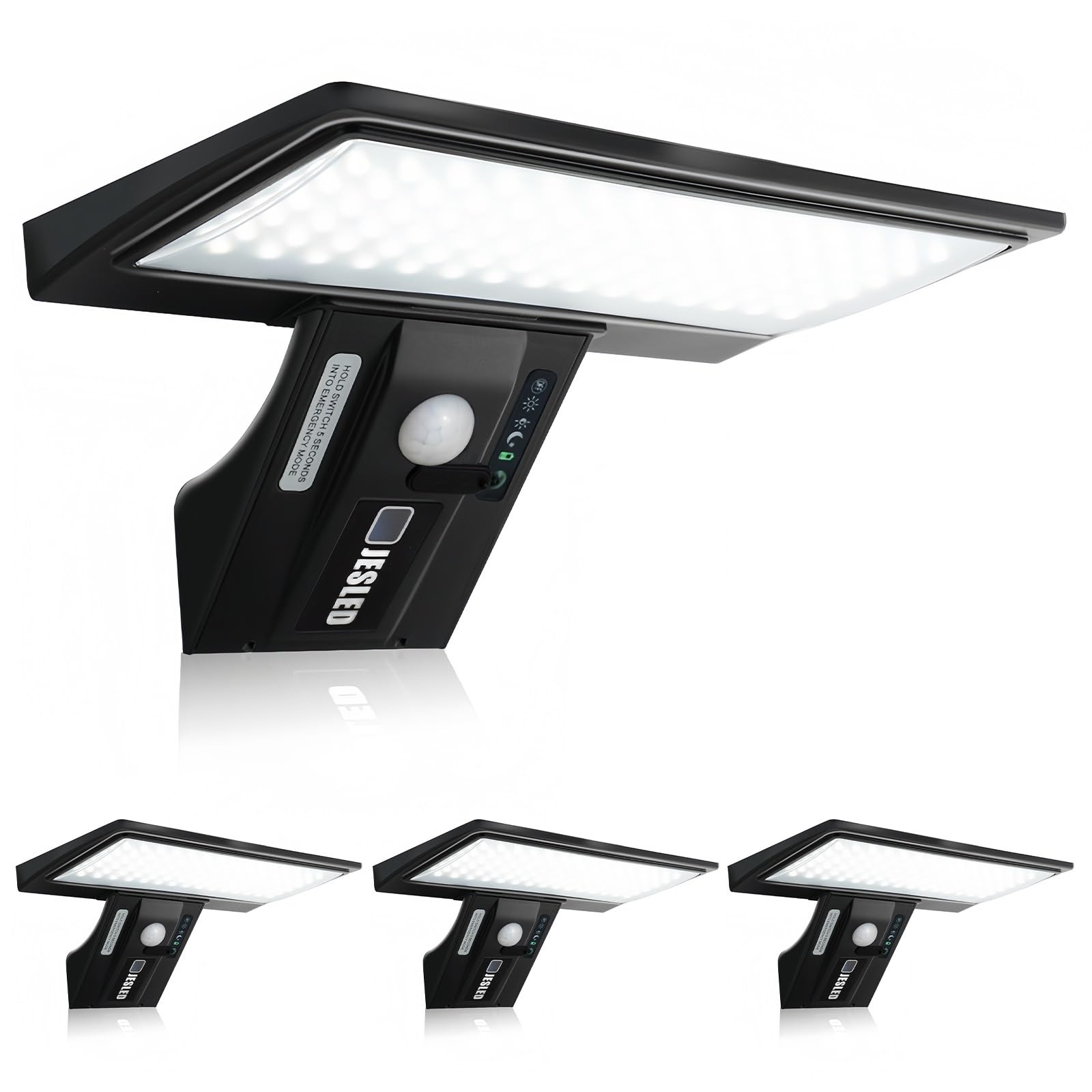 JESLED Luce Solare con 90 LED, Lampada Solare da Esterno con Sensore di Movimento, 4 Modalità di Illuminazione Opzionale, Lampade Solare Impermeabile [4 Pezzi],Lampada Esterna per Giardino,Cortile