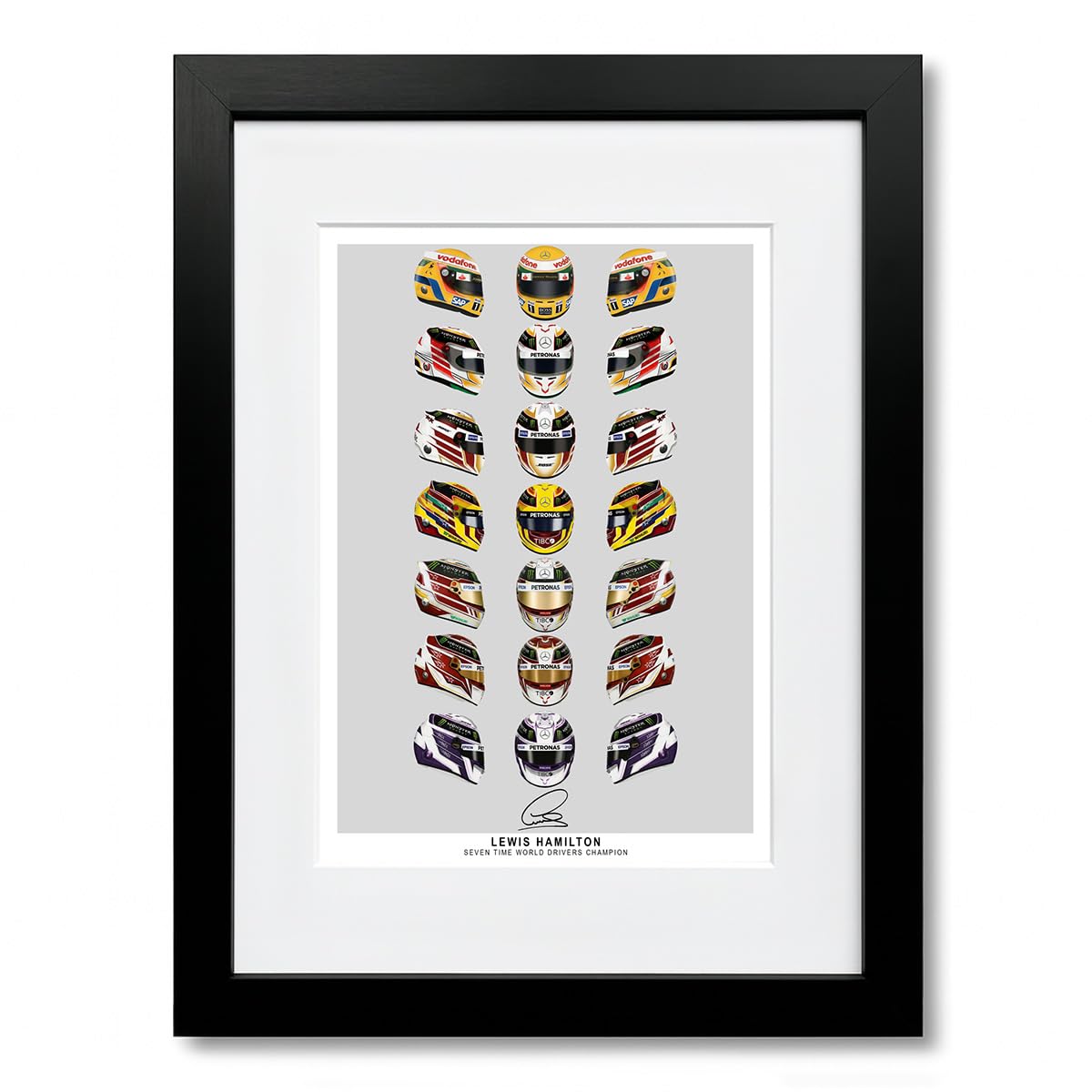 Lewis Hamilton 2025 signed helmet photo poster print autograph framed memorabilia Ferrari F1 gift (7 Time World Champion, A4 Black Framed & Mounted)