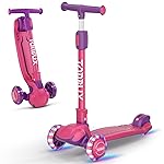 TONBUX Kids Scooter, Light Up 3 Wheel Kick Scooters for Kids 3-12, Folding Scooters with Adjustable Height - Toddler Scooter Lean-to-Steer & Widen Anti-Slip Deck-Berry Red