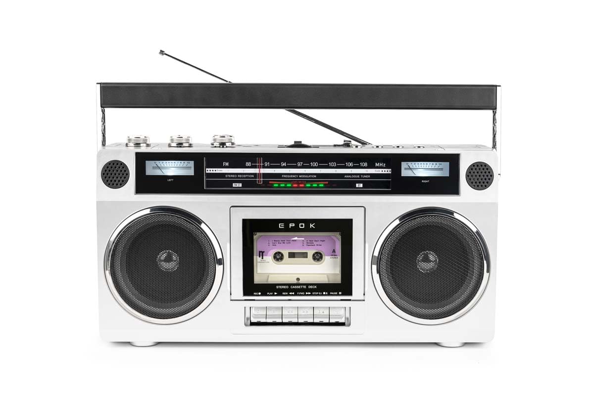 BigBen BTBLASTER Boombox Retro 80's | Kassettenspieler/Recorder | Höhen- und Basseinstellung | Bluetooth 5.3, USB-MP3 und AUX-In | FM-Radio, Teleskopantenne | Leistung 15 W | AC-Adapter im