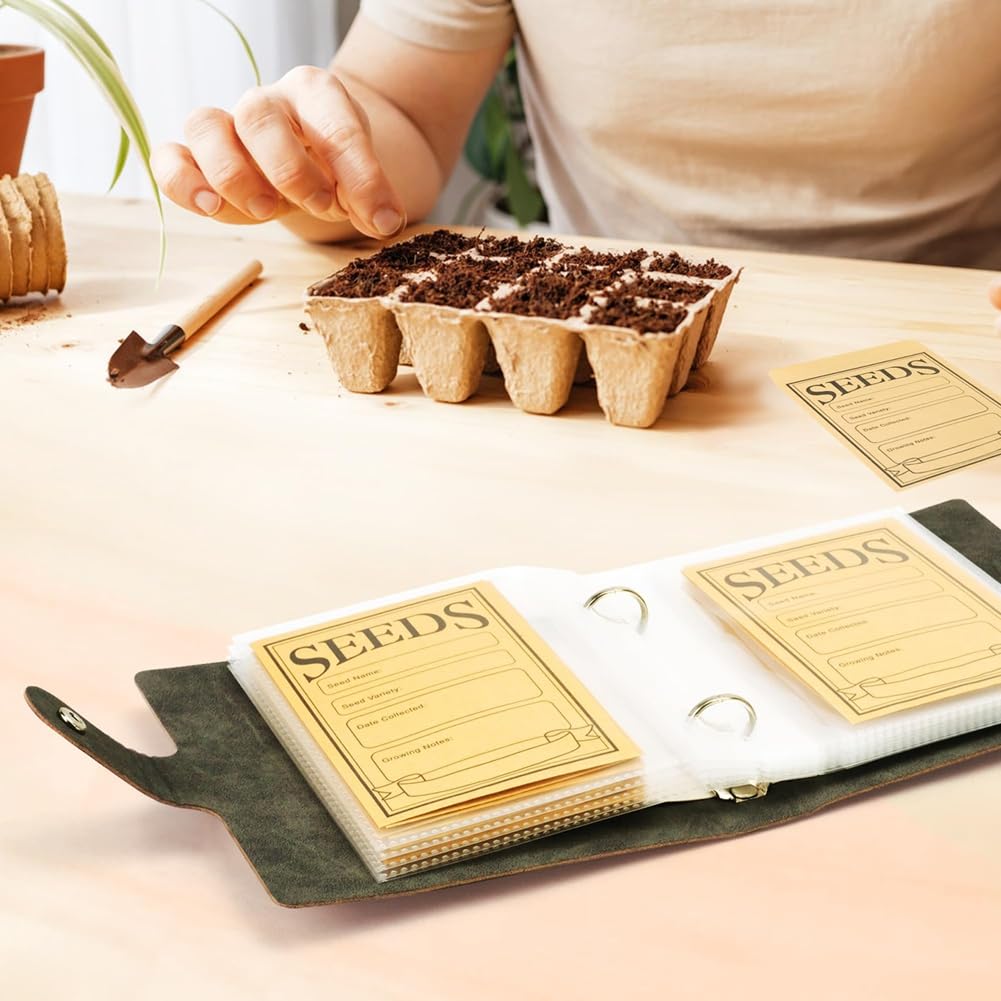 Organizador Almacenamiento Semillas, Carpeta Semillas con 50 Bolsillos y Sobres Semillas Sellables, Caja Almacenamiento Organizadora Semillas Jardín, Paquete Semillas