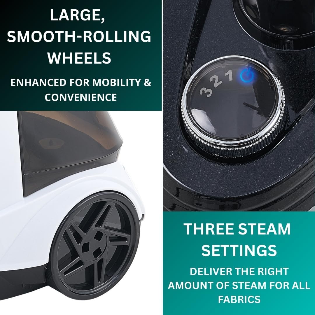 True & Tidy® Commercial Garment Steamer – Heavy Duty 1800W for Home & Commercial Use, 90+ Min Continuous Steam, Large 3L Tank, Wheels, Smart Auto-off Safety
