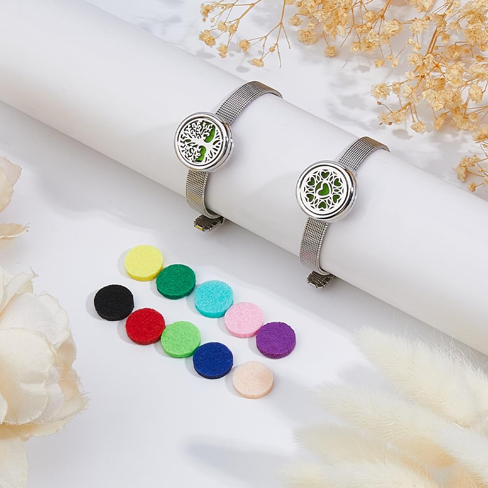SUPERFINDINGS 2 pulseras difusoras de aceites esenciales para aromaterapia, ajustables, redondas, planas, con 20 almohadillas de fieltro, regalo para el día de la madre, Navidad