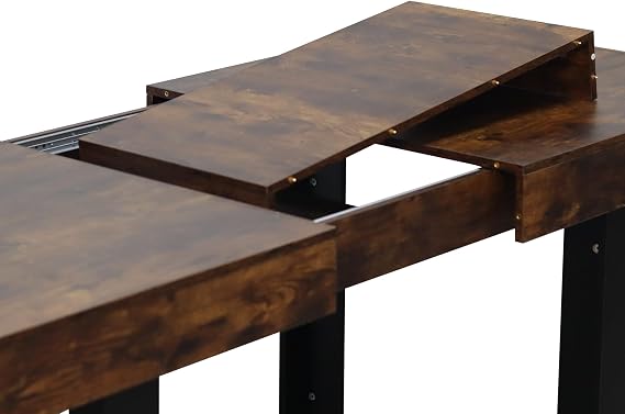 Extendable Dining Table for 6-8 Person, Wooden Dining Room Table, Farmhouse Country Rustic Extendable Kitchen Table with Leaf Rectangular for Dining Office Meeting Areas Brown
