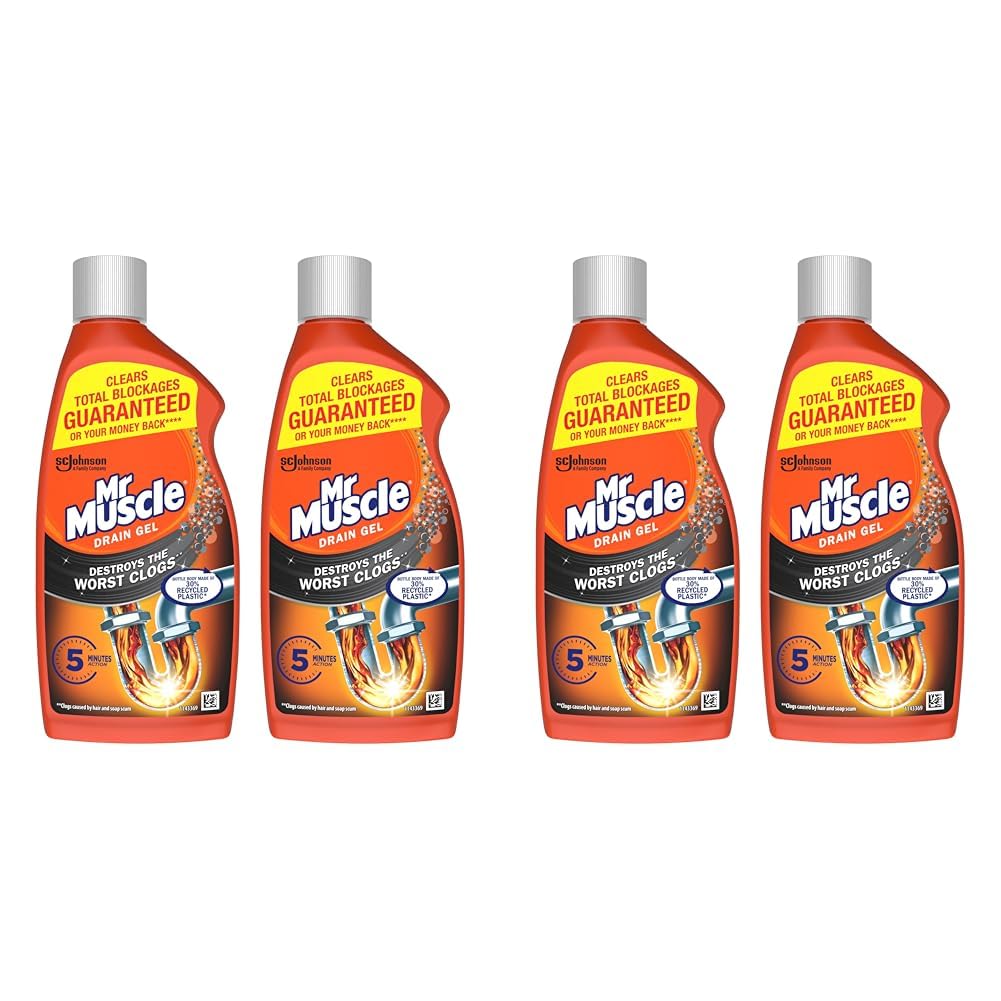 Mr Muscle Drain Unblocker, Sink & Drain Cleaner, Fast Acting Heavy Duty Drain Gel, Dissolves Clogs, Works 3x Better Than Bleach, Safe for All Pipes, Duo Pack (2 x 500ml) (Pack of 2)