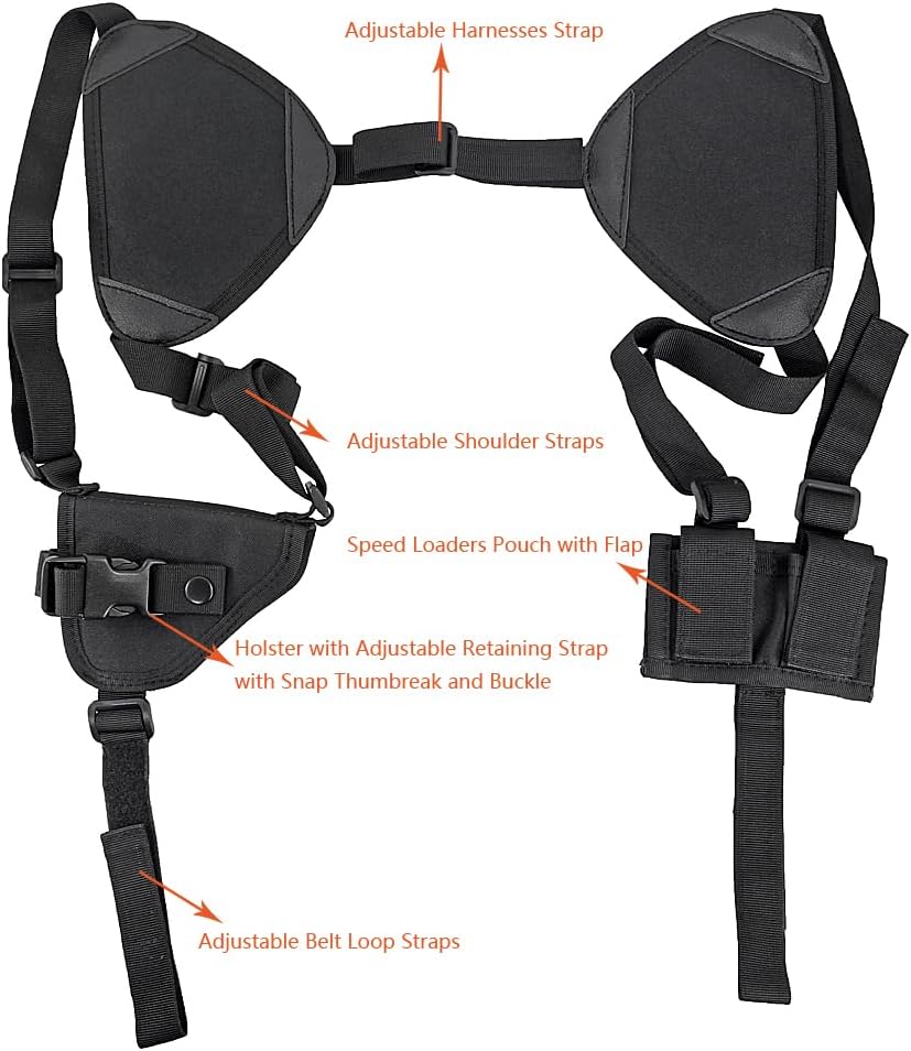 Revolver Shoulder Holster Adjustable Gun Holster with Speedloader Holder for J Frame Snub Nose 2" Revolvers .22 .38 .357 LCR S&W Airweight Bodyguard Rossi Charter Arms