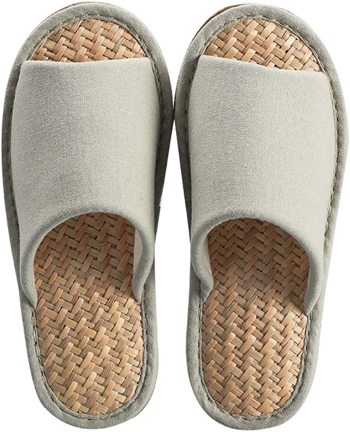 Women Mens Unisex Washable Cotton Open-Toe Home Slippers Indoor Shoes Casual Flax Soft Non-Slip Sole Shoes