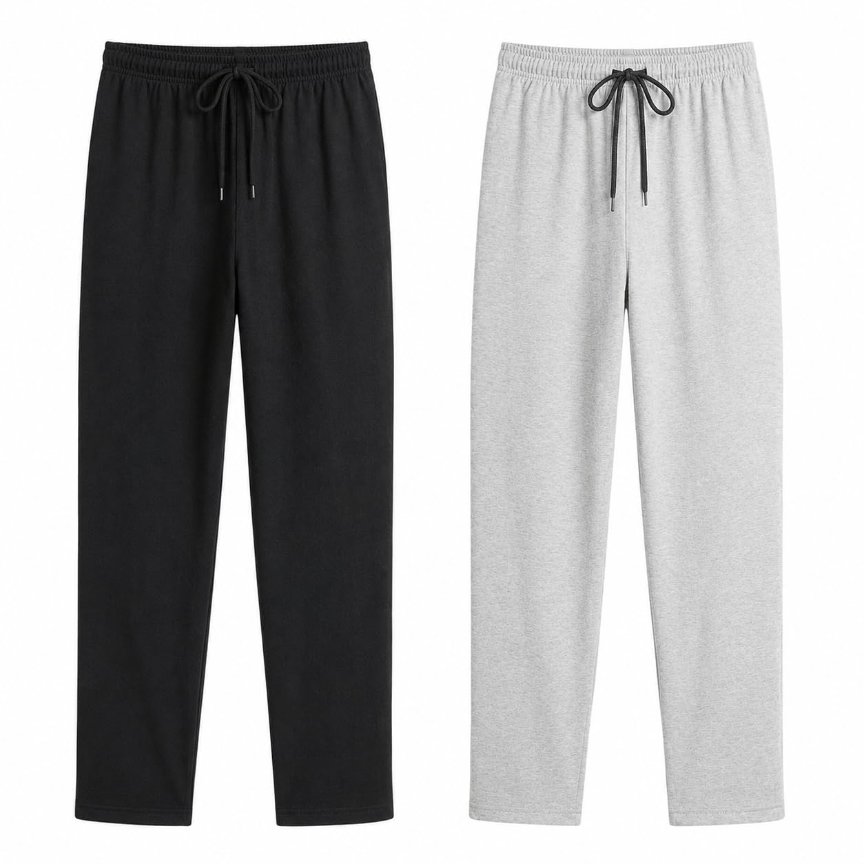 Men's Lounge Pyjama Pants with Drawstring Waist, Side Zip Pockets, Black and Grey, 2 Pack-picture-47
