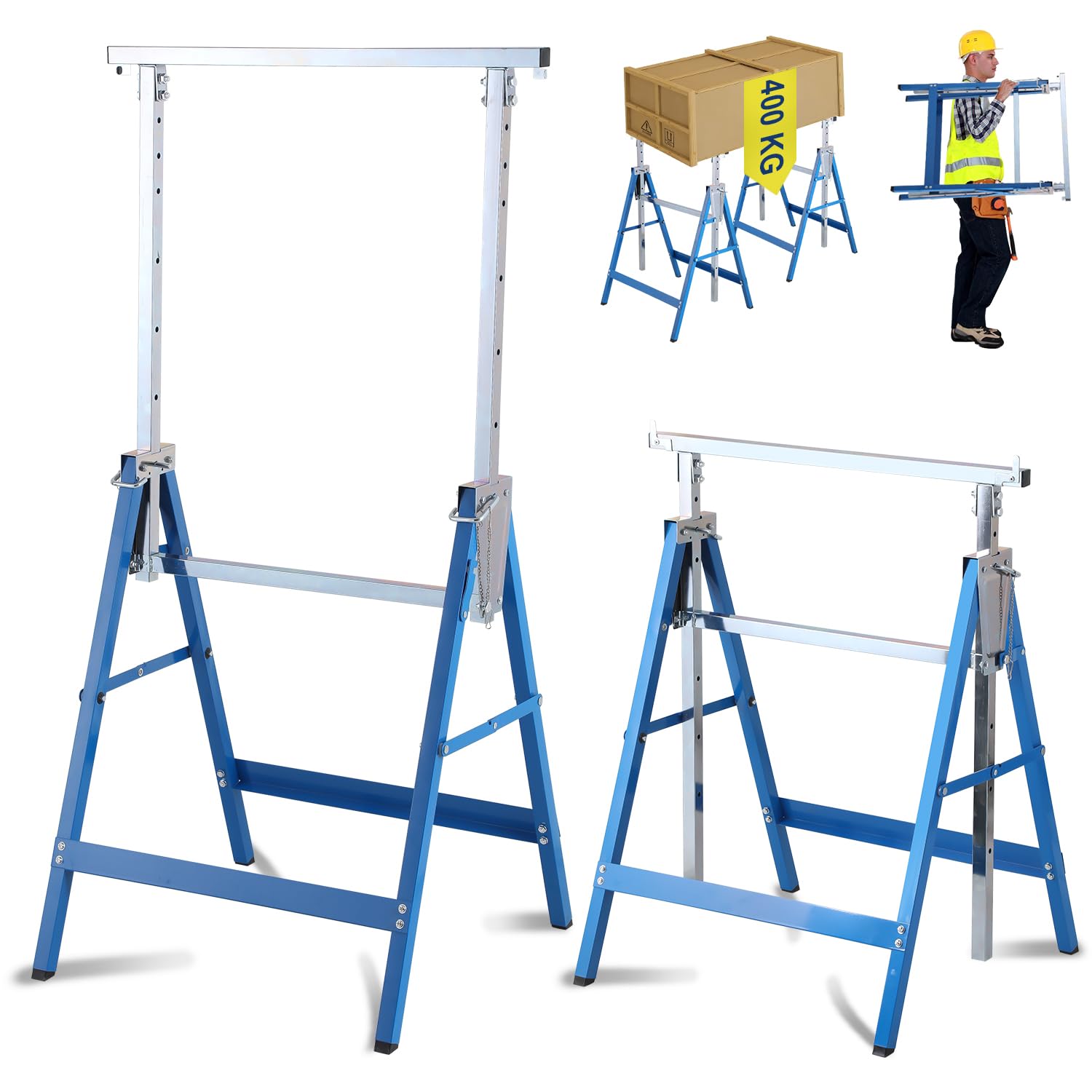 Cavalletti da lavoro regolabili in altezza 200 kg, 7 altezze 80-130 cm, pieghevoli, Fiqops
