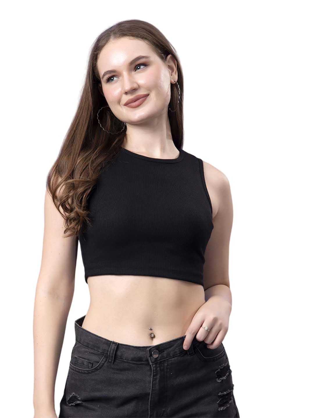 friskers Crop Top for Women, Summer Tank Top, Ribbed Cropped Sleeveless Vest Casual Crew Neck Binding Crop Top-picture-51