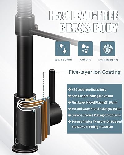Miniatura 8 de Grifo de cocina de bronce aceitado con pulverizador, grifo desplegable para cámper, RV, fregadero de granja