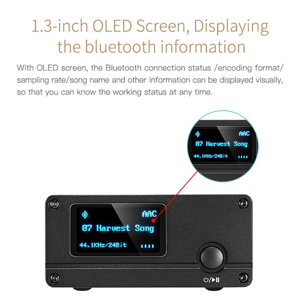 Decodificador de Audio, decodificador de Audio Bluetooth 5.0, con Pantalla OLED de 1,3 Pulgadas, convertidor Receptor decodificador CS8406 ES9018K2M, Compatible con USB DAC AptX/SB