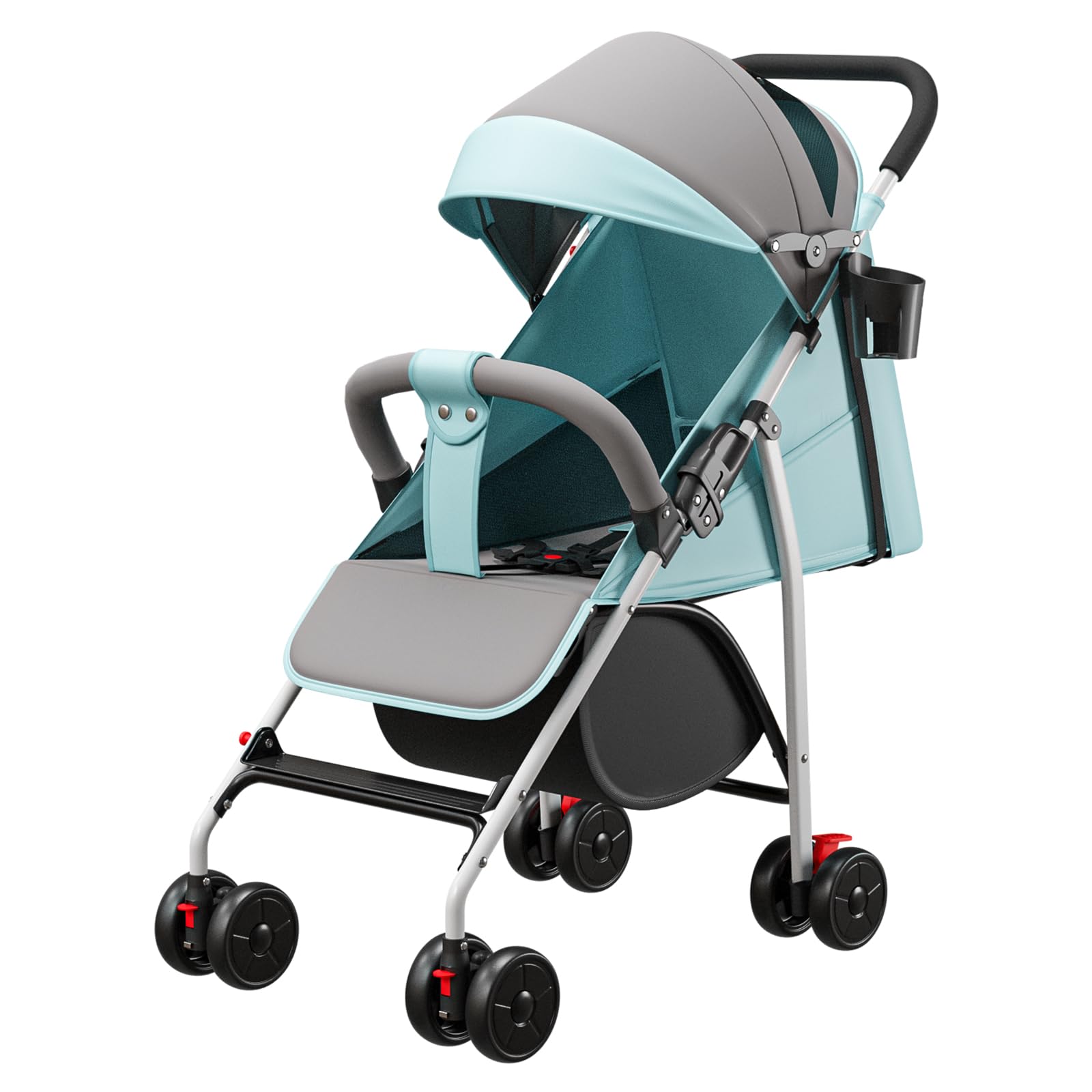 MUL-BOUTIQUE Kompakter Kinderwagen, 0 bis 4 Jahre (30 kg max), leicht (4,10 kg), Buggy für Babys, Komfort, faltbar, kompakt und neigbar, mit Baumwolle, Getränkehalter, Sonnenblende