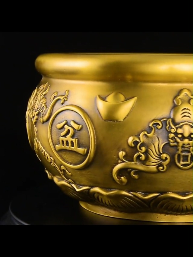 Amazon.co.jp: 聚寶盆 置物 富と幸運 銅製 真鍮 風水置物 縁起物