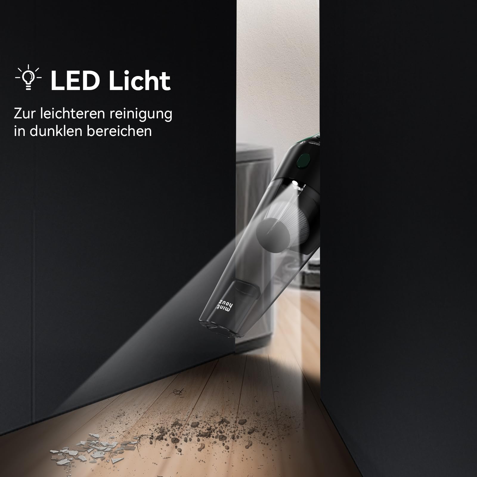 Minthouz Handstaubsauger Akku 9000PA, 120W Autostaubsauger LED-Licht, 30 Min Laufzeit Schnellladung, 2x Wiederwaschbare HEPA-Filter, Leicht zu Reinigen Tragbar für Auto Haushalt Büro | Starke Saugkraft Auto Staubsauger, Multifunktions-Zubehör, Hocheffizie