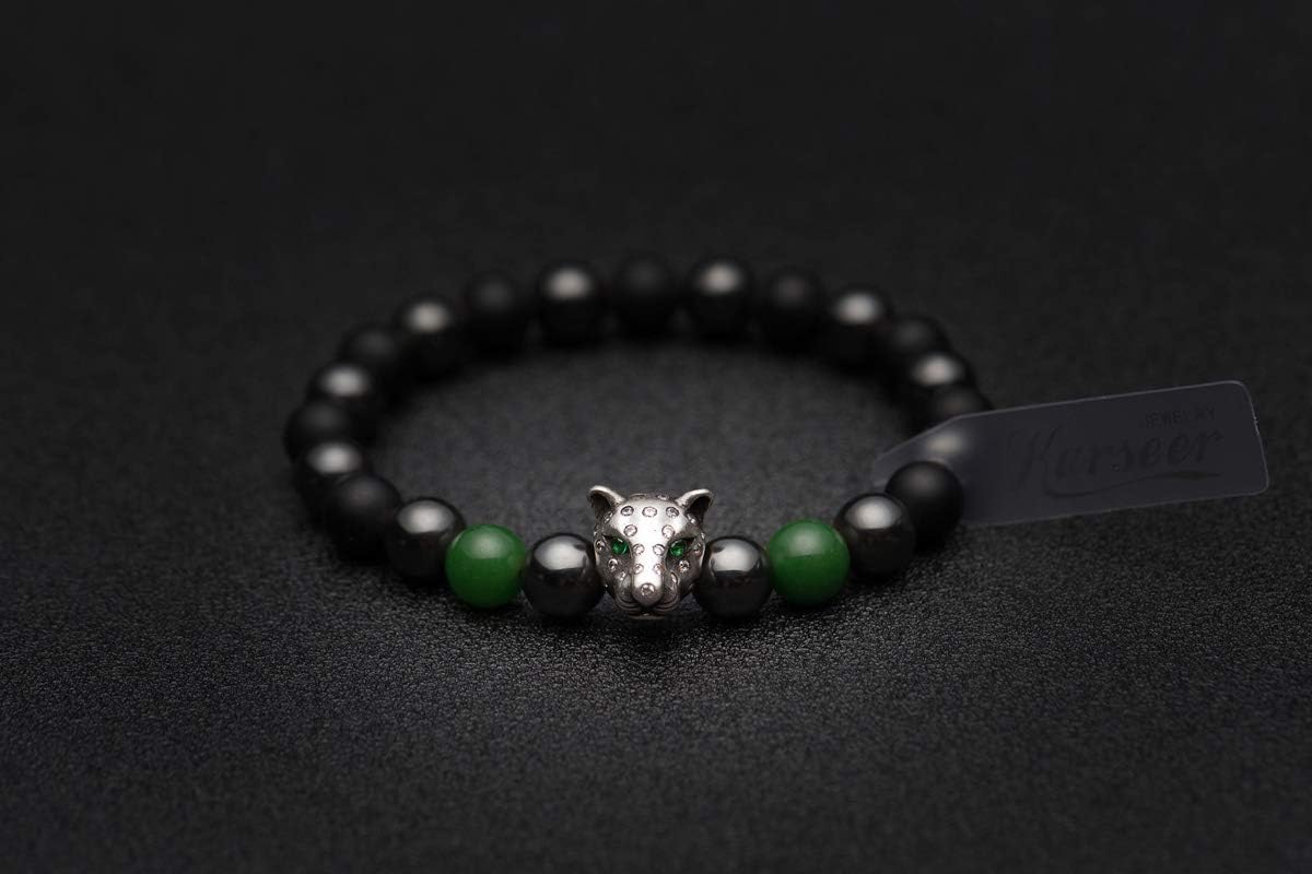Karseer Black Panther bracelet, Hematite and Onyx Natural Crystals Healing Stone Beads Energy Balance Bracelet Stress Relief Jewelry Gift for Men and Women - Image 3