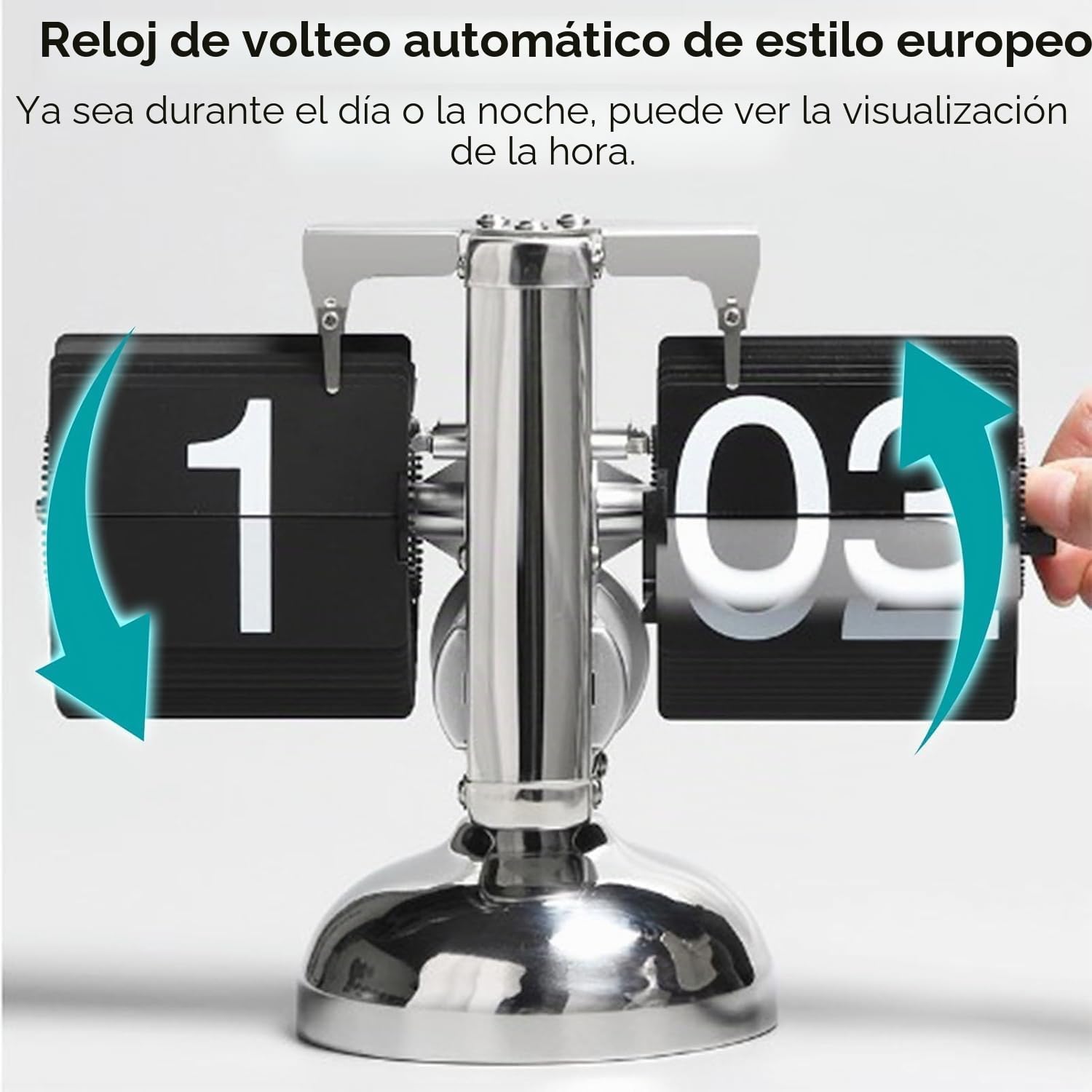 Reloj retro con tapa y tapa, reloj de escritorio digital, funciona con pilas, minimalista, con una sola base, reloj de escritorio mecánico para el hogar, salón (negro)