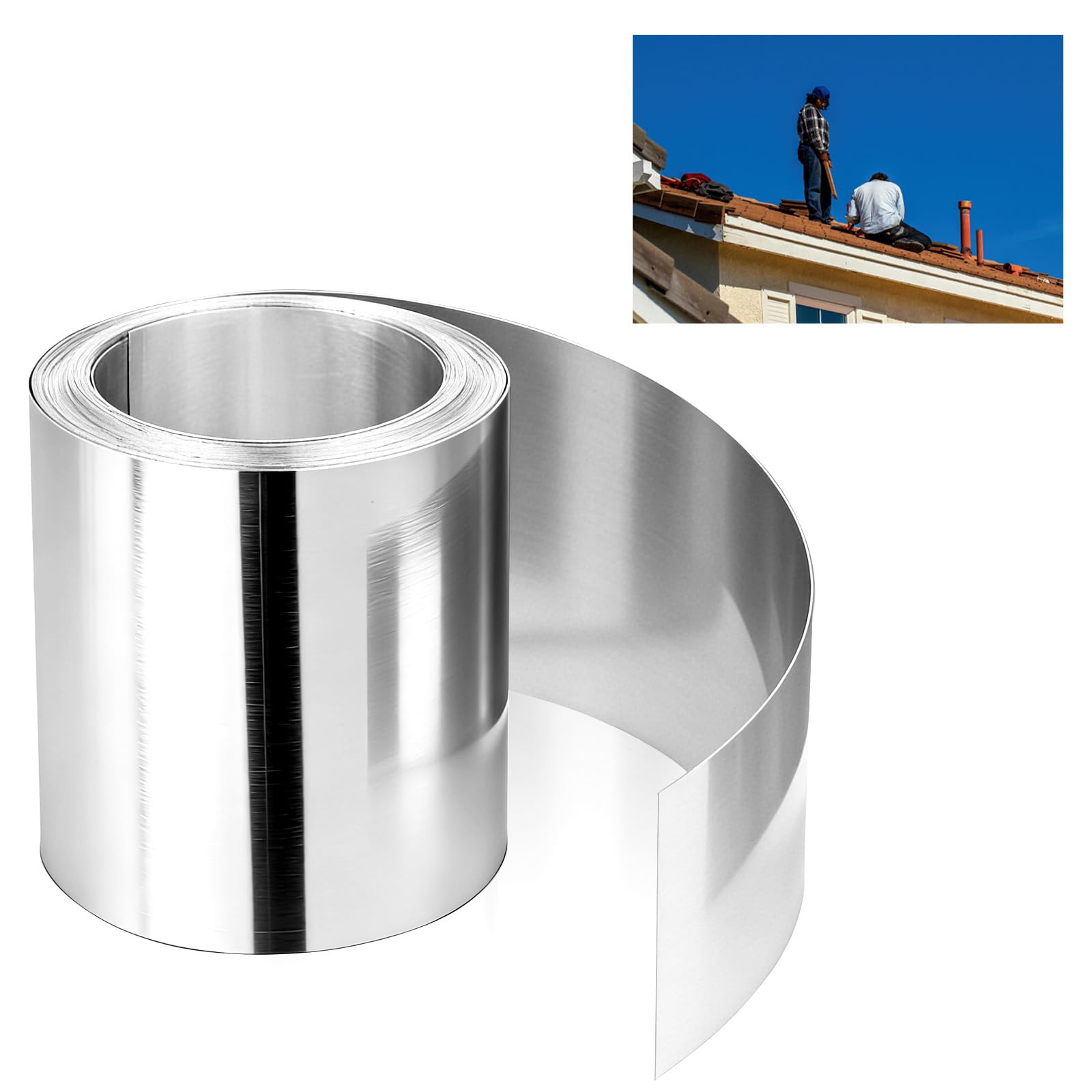 Rouleau de toit clignotant en aluminium de 10,2 cm x 15,2 m pour toiture de jardin, bandes pour la prévention des taches, l'étanchéité des fenêtres et des portes