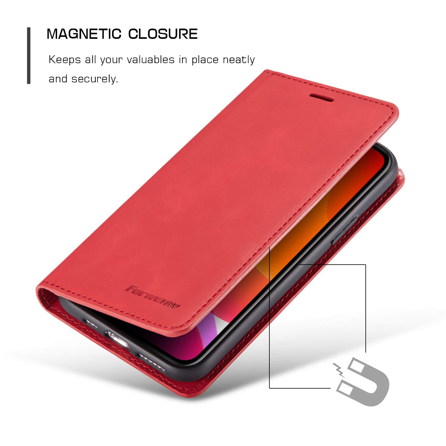 EYZUTAK Custodia In Pelle PU Per IPhone 11 Pro – Portafoglio Con Slot Carte E Supporto, Rosso - 2