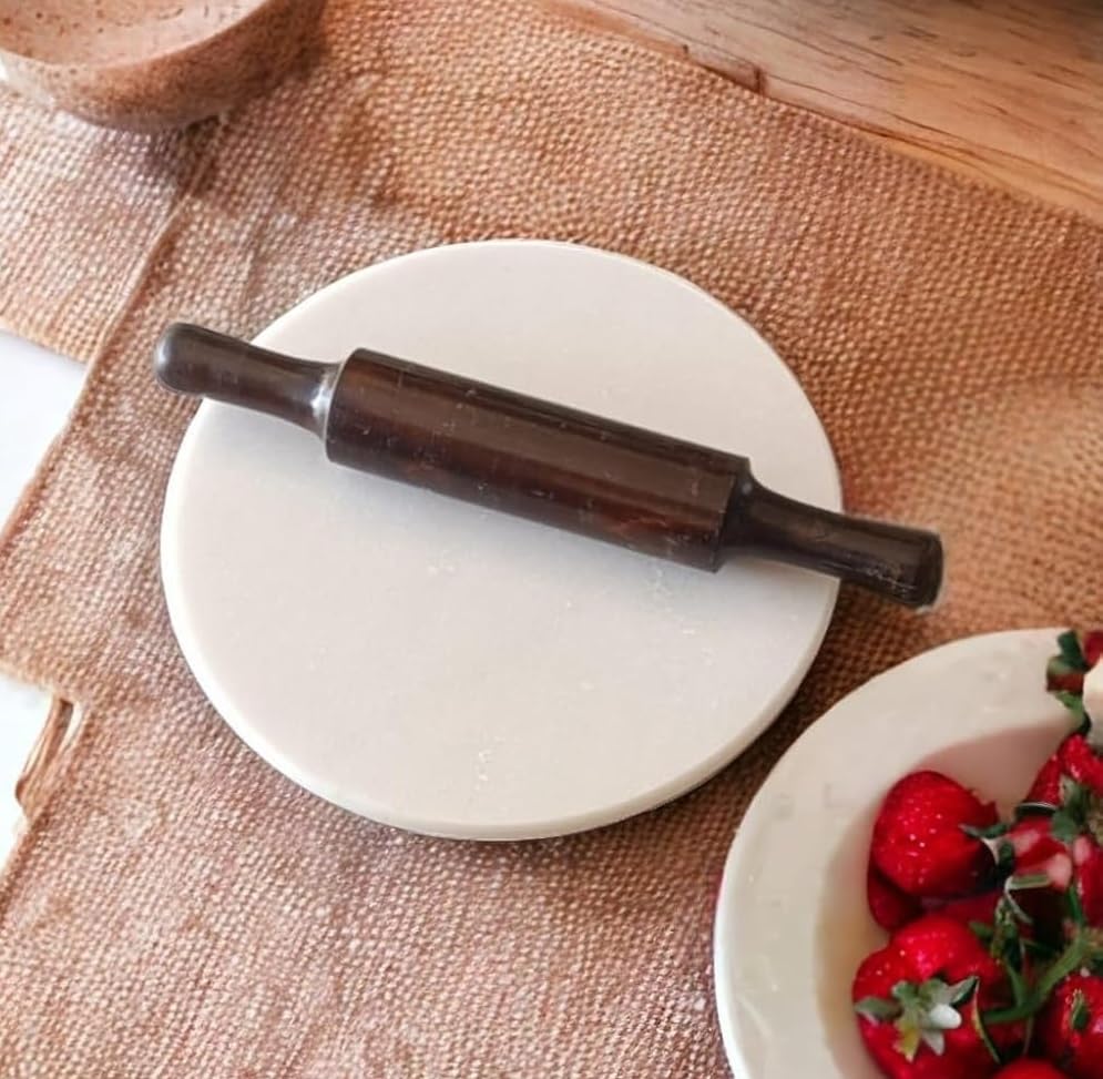 Image of Modern Decor Emporium White Marble Chakla (9 Inch) | Roti Maker | Rolling Pin Board | Chapati Maker | Chakla | Kitchen Tools for Home & Kitchen | Polished | Finished Marble Roti Maker. (White)