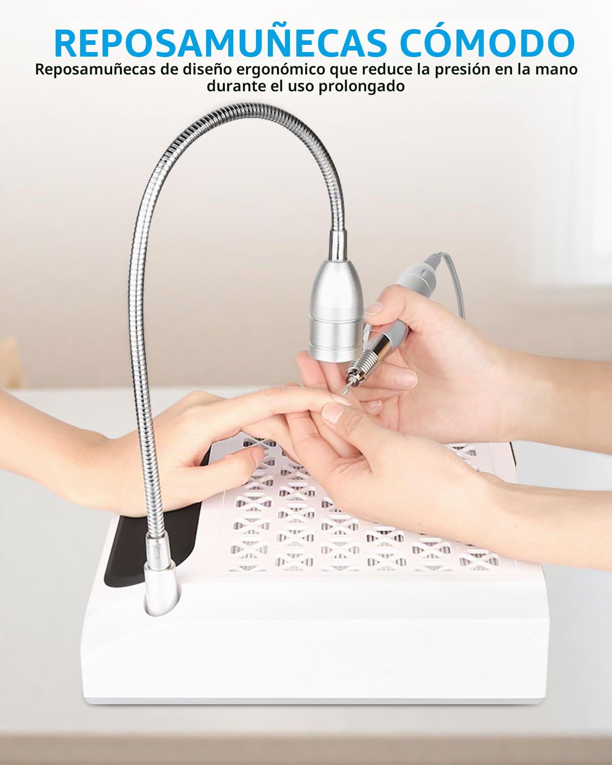 4 In 1 Torno para Uñas Profesional, Aspirador Uñas, Reposabrazos Manicura con Luz Led Ajustable de 360°, 30000 Rpm Lima Electrica Uñas, Drill para Uñas para Uso Doméstico y Salones de Uñas