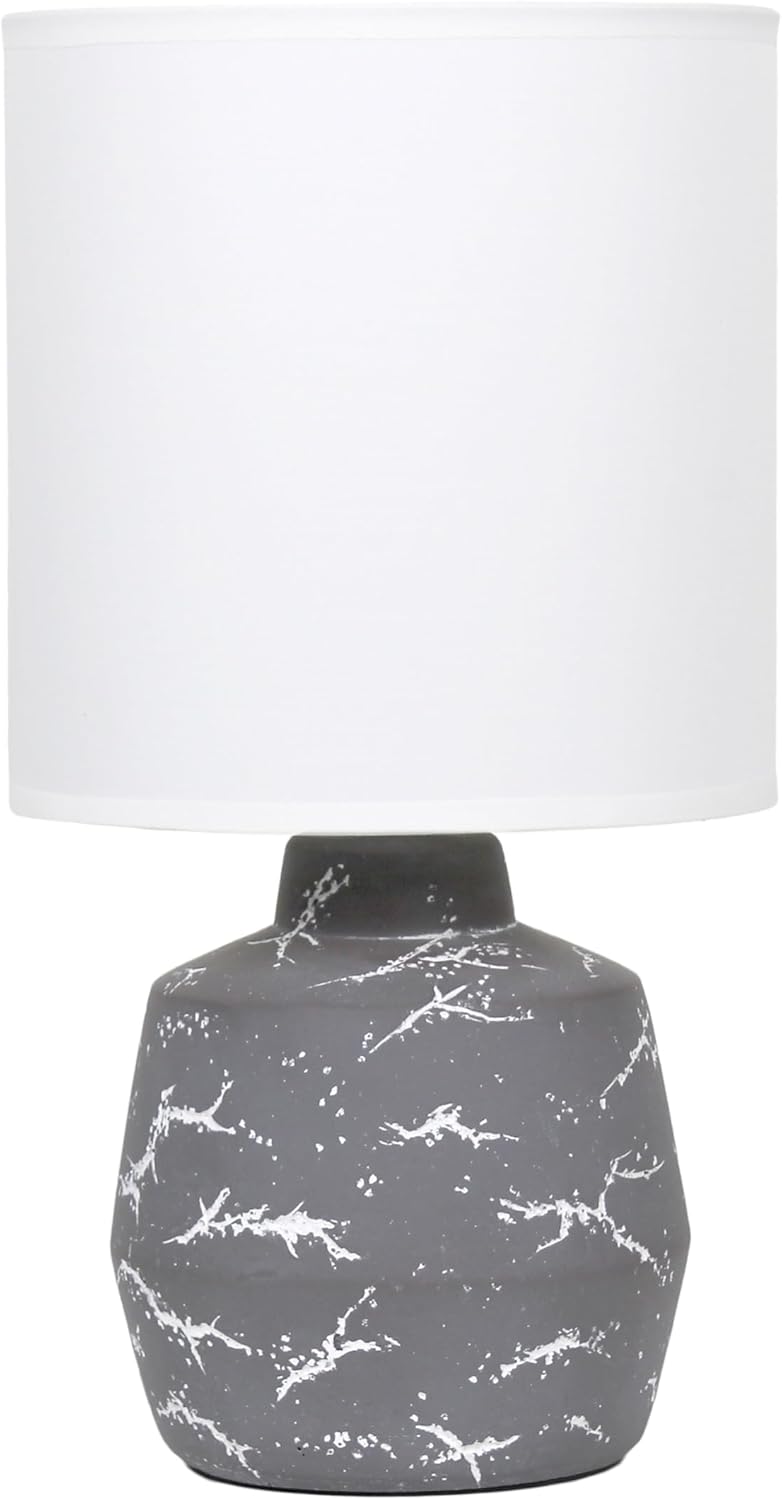 Simple Designs LT1171-GRY 13.78" Chic Glow Marble Inspired Ceramic Table Lamp with Fabric Shade, for Bedroom, Office, Living Room, Compact Accent Lighting, Gray
