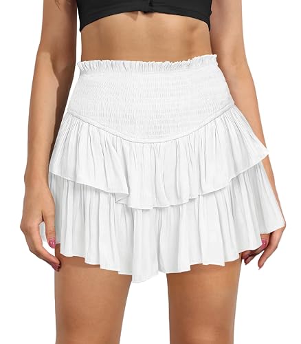 MIYIEONZ Women's Cute High Waist Ruffle Mini Skirt Layered Ruffle Hem Flared Flowy Casual Swing Beach Mini Short Skirt