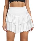 Women's Cute High Waist Ruffle Mini Skirt Layered Ruffle Hem Flared Flowy Casual Swing Beach Mini Short Skirt