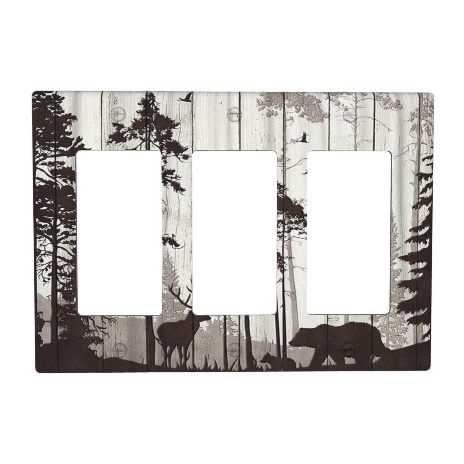 Light Switch Cover Rustic Deer Hunting Forest Woodland 3 Gang Wall Plate Triple Light Switch Plate Country Rocker GFCI Outlet Covers Decorative Receptacle Cover for Farmhouse Home Decor